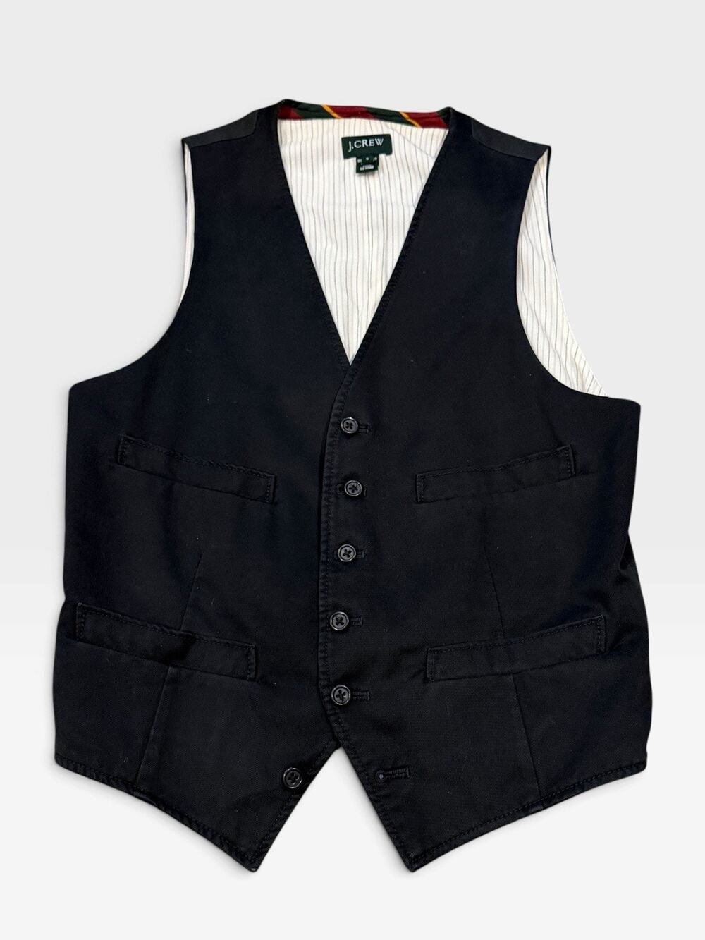 J.Crew Cotton Twill Black Vest Mens Small Lined Waistcoat Buckle Back Adjustable